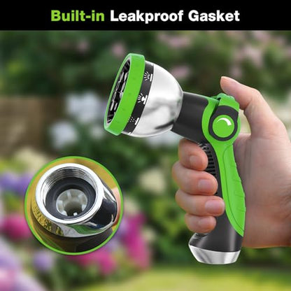 Besiter Garden Hose Nozzle, Hose Sprayer Nozzle with 10 Spray Patterns, Thumb Control On Off Valve, High Pressure Metal Water Hose Nozzle for Car Wash, Plants, Pets & Outdoor Cleaning, Green - color: Green