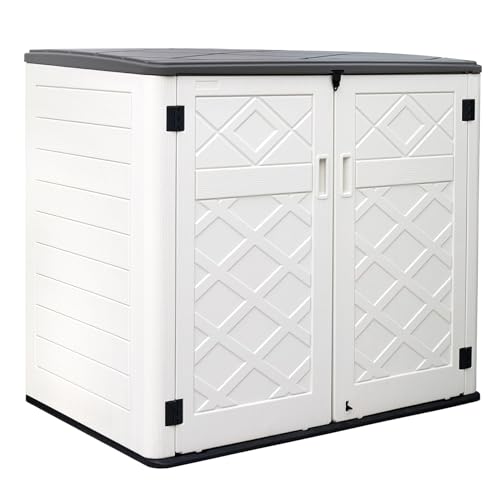 ZZM Large Outdoor Storage Shed, 48 Cu Ft Resin Versatile Storage Cabinet for Patio Accessories, Trash Cans & Garden Tools, Durable Horizontal Storage Box with Lockable Lid (White) - color: White-48 cu ft