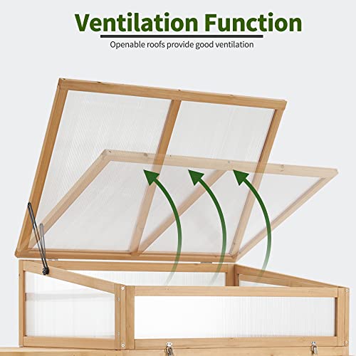 Macrout Cold Frame Greenhouse with Foldable Potting Table, Raised Garden Bed Planter Box with Legs and Wooden Greenhouse with Shelf for Vegetables, Herb and Flowers Use, 0399