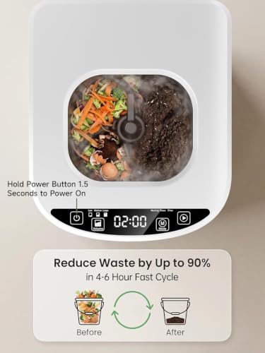 4.2L Electric Composter for Indoor Kitchen, Smart Food Waste Recycler, Turns Garbage to Compost in 4-6 Hours, Odorless Countertop Disposal with 900ML Carbon Filter & Self-Cleaning, White