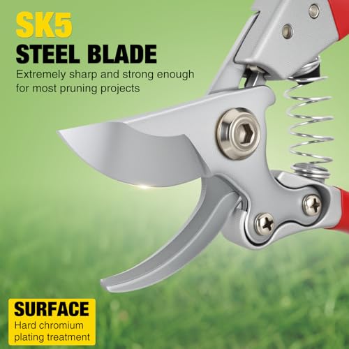 Yesker Pruning Shears Garden Shears 8.6" Professional Bypass Garden Scissors Yard Clippers with Sharp SK5 Steel Blade Heavy Duty Hand Pruners for Branch Flower Plant Trimming Cutting Gardening Tools - size: 1PCS 8.6" Red