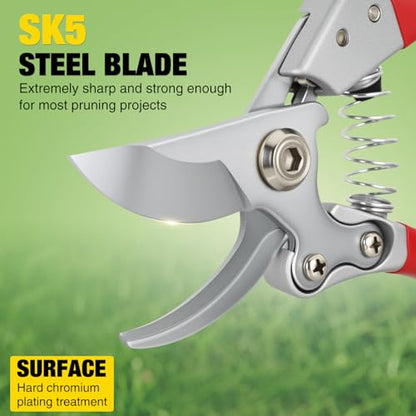 Yesker Pruning Shears Garden Shears 8.6" Professional Bypass Garden Scissors Yard Clippers with Sharp SK5 Steel Blade Heavy Duty Hand Pruners for Branch Flower Plant Trimming Cutting Gardening Tools - size: 1PCS 8.6" Red