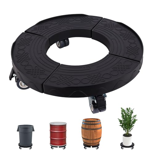Commercial Products Trash Can Dolly with 4 Wheels - Adjustable 440lbs Load Capacity Heavy Duty Wheels for Barrel Dolly: 15-23 Inch Round - Multi Functional Plant Black