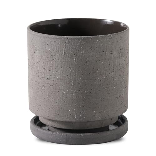 Nihow Ceramic Plant Pot Drainage Hole & Saucer for Indoor Plants, 5.7 Inch - color: Charcoal Gray, size: 5.7 Inch