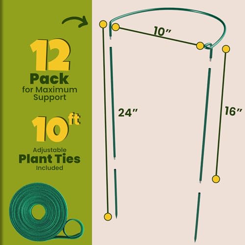 12 Pack Plant Support Stakes – Peony Cages and Supports –10"W x 16" – 24" H - size: 12 Pack (up to 24")