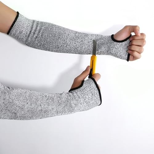 G & F PRODUCTS 100% Kevlar fiber by DuPont Cut Resistant Knit Sleeve, Sold by 6-piece pack - color: Cut Level 5 With Thumslot 18 Inch Extra Wide Grey