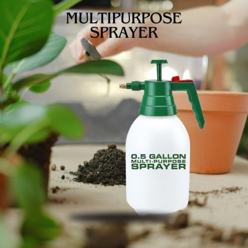 GREENWOOD 0.5 Gallon Multipurpose Handheld Water Pump Sprayer – Durable Tank, Resistant Seal Trigger with Lock for Continuous Spraying – Ideal for Plants, Garden Watering. White.
