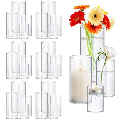 24 Pack Thick Glass Cylinder Vases 4,6,9,12 Inch Tall Clear Flower Vase Hurricane Floating Candle Holder for Table Centerpiece Wedding Home Decor - size: 24 Pack (4,6,9,12 Inch )