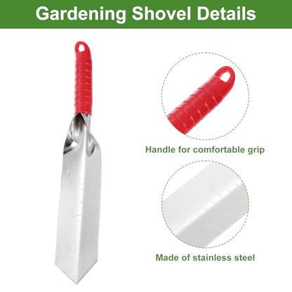 HARFINGTON Garden Hand Shovel 15.2 x 2.7 Stainless Steel Trowel Garden Tool for Digging Planting Transplanting, Red