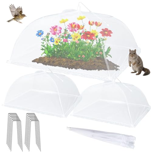4 Packs Mesh Plant Cover with Ground Stakes, Pop-up Mesh Plant Protector