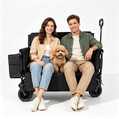 Collapsible Beach Wagon Cart - with Bench Seat & Ice Pack 500 lbs - color: Black, size: 7"