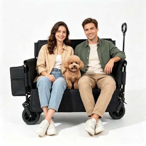 Collapsible Beach Wagon Cart - with Bench Seat & Ice Pack 500 lbs - color: Black, size: 7"