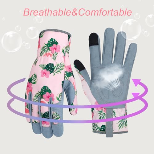 Leather Gardening Gloves for Women Thorn Proof Garden Gloves Touch Screen Working Gloves Gifts,M - color: Flamingo