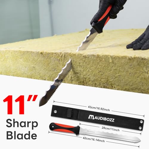 Insulation Knife - Sod Cutter Knife: stainless steel 11.14-Inch sharp blade, double side utility Lawn Repair Saw with Nylon Sheath - color: Long Red