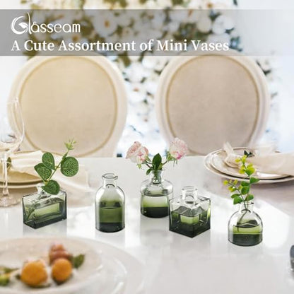 Glasseam Small Vases for Flowers, Green Mini Glass Bud Vases Set of 5 - color: Green, size: 5Pcs- Mini Vases