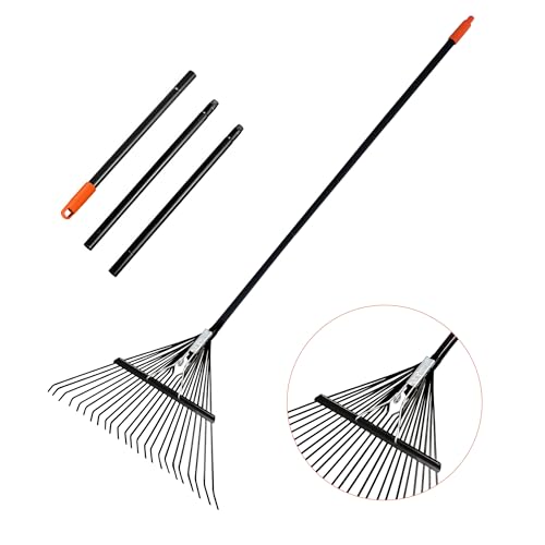 Rake for Leaves,23.2" Wide Gardening Leaf Rake for Lawns - style: 24 Metal Tines
