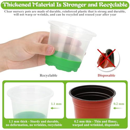 Caffox 55PCS Reusable Seed Starter Kit Includes 30 Packs 3.5" Clear Nursery Pots with Silicone Base, Repotting Mat, Gardening Gloves, Plant Labels and Seedling Tools for Easy Transplant - size: 3.5 Inch Clear Nursery Pots