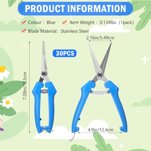 Lasnten 30 Pcs Pruning Shears 7.2" Bud Trimming Scissors, Blue - color: Blue