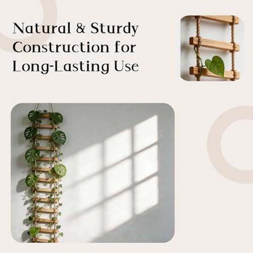 Wooden Ladder Plant Trellis for Wall, Plant Ladder - 70.9×7.9 Inches Natural Wooden Hanging Trellis, Decorative Wall-Mounted Support for Potted Vines, Ivy, and Houseplants