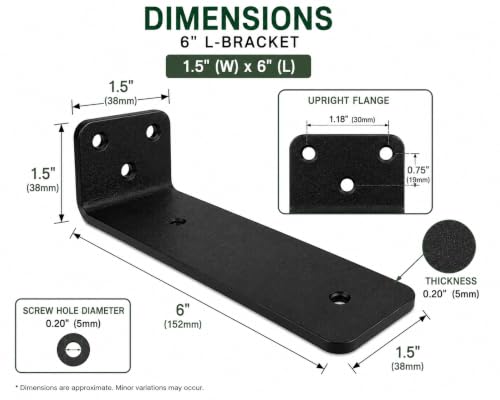 6-Inch Hidden Outdoor Window Box L Brackets, Black, 2 Brackets Included