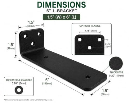 6-Inch Hidden Outdoor Window Box L Brackets, Black, 2 Brackets Included