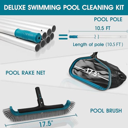 Swimming Pool Cleaning Kit - Pool Skimmer Rake Net with Pole and Brush Head