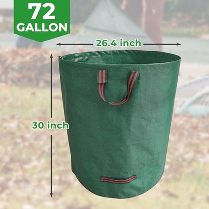 3-Pack 72 Gallon Reusable Yard Waste Bags with Plastic Ring, Extra Large Leaf Bags for Lawn Debris, Grass Clippings, Camping Trash Bin, Heavy Duty Collapsible Garden Bins with 4 Handles