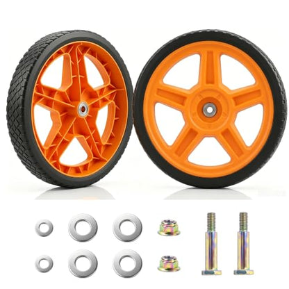 Lawn Mower Wheels, 14 inch Push Mower Plastic Wheels with Bolts & Nuts Fits Most Standard Lawn Mower Cart, Garden Carts, Air Compressor and More, 2 Pack - size: 14 Inch