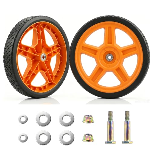 Lawn Mower Wheels, 14 inch Push Mower Plastic Wheels with Bolts & Nuts Fits Most Standard Lawn Mower Cart, Garden Carts, Air Compressor and More, 2 Pack - size: 14 Inch