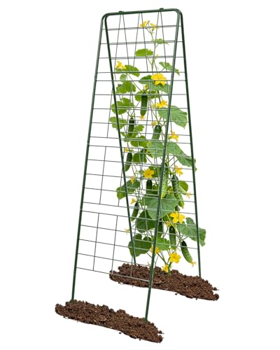 60"x16.2" Heavy Duty Steel A-Frame Garden Trellis for Climbing Plants – Rust-Proof Metal Trellis with Hardware Cloth, Perfect for Raised Beds,Cucumbers,Tomatoes & Outdoor Vines (Green) - color: Green, size: 1Pc