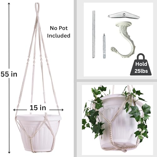 Giant XXL 55 Inches Macrame Planter Hanger Large for 15 inch Pot - color: Beige