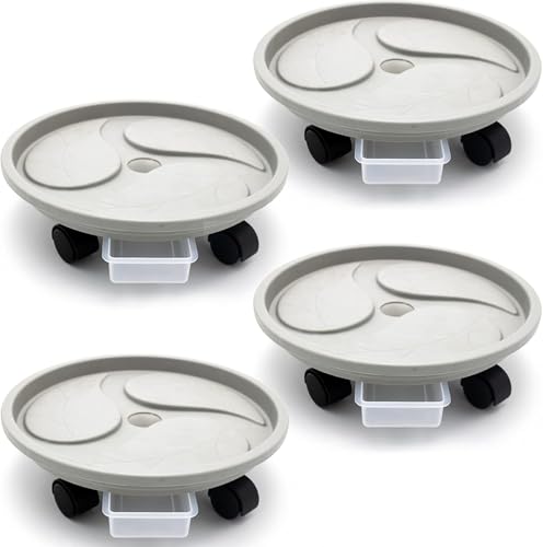 Beipoo 4 Packs 13 Inch Plant Caddy With Wheels and Drainage Tray - Round Flower Pot Mover, Garden Rolling Stand, Pallet Dolly for Heavy Duty Planter - Loading Capacity 110Lbs