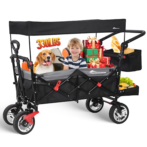 Wagon with Canopy,Foldable Cart for Outdoor,Black - color: Black, size: CTM6