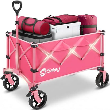 Sekey Collapsible Wagon, 300 lb Capacity, 29 in Cargo Bed, Compact Fold - color: Pink, size: 300lbs