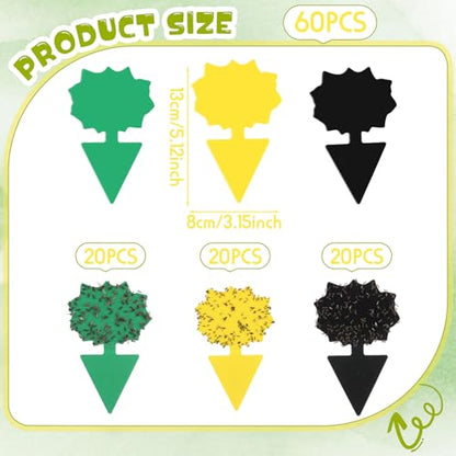 60 Pack Fruit Fly Traps Fungus Gnat Sticky Traps Yellow Black Green Plant Fly Stickers Double Side with Shovel for Indoor Outdoor Kitchen Garden Houseplant Flying Bug Insect (Flower) - style: Flower