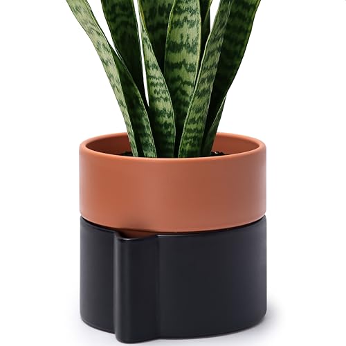 6.5 Inch Self-Watering Planter Pot with Terracotta Insert, Deep Water Reservoir, and Ceramic-Alike BPA-Free Plastic Pot for Plant, Modern Planter for Houseplants, Black/Terracotta, 53-B-S-5 - color: Black/Terracotta, size: 6.5 Inch