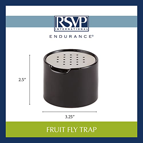 RSVP Reusable Ceramic Fruit Fly Trap for Indoors – Kitchen Fly Catcher Jar with Stainless Steel Vent Lid, Eco-Friendly & Dishwasher Safe Design, Uses Natural Vinegar Bait (Black)