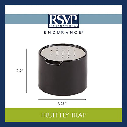 RSVP Reusable Ceramic Fruit Fly Trap for Indoors – Kitchen Fly Catcher Jar with Stainless Steel Vent Lid, Eco-Friendly & Dishwasher Safe Design, Uses Natural Vinegar Bait (Black)