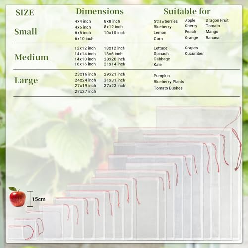 Fruit Bags for Fruit Trees, 100 PCS 6x10 Inch Fruit Protection Bags with Drawstring, Garden Netting Mesh Fruit Cover Bag for Grape, Tomato, Peach, Apple, Flower from Birds Bugs - size: 6"x10"/Pack of 100