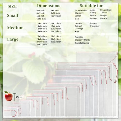 Fruit Bags for Fruit Trees, 100 PCS 6x10 Inch Fruit Protection Bags with Drawstring, Garden Netting Mesh Fruit Cover Bag for Grape, Tomato, Peach, Apple, Flower from Birds Bugs - size: 6"x10"/Pack of 100
