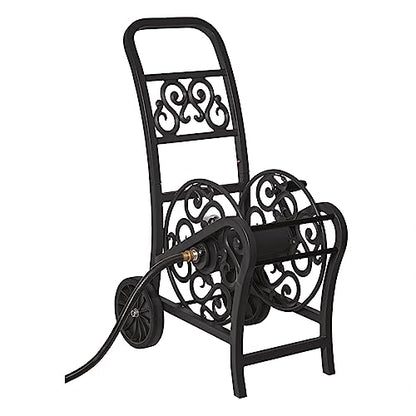 Suncast Metal Decorative 200' Hose Cart with Flat-Free Wheels and Foot Caps, Stylish Garden Hose Reel Cart for 200' of Standard Vinyl Hose - size: 200 Feet