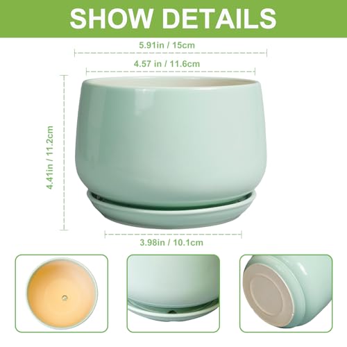 G EPGardening Ceramic Plant Pots, 6 Inch Pot for Plants, Green - color: Mint Green, size: 5 Inch