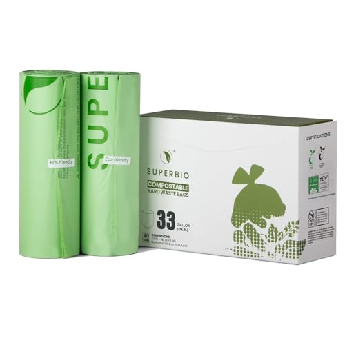 SUPERBIO 33 Gallon Compostable Yard Waste Bags, 40 Count - style: 33 gallon, 40 count