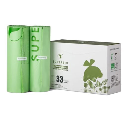 SUPERBIO 33 Gallon Compostable Yard Waste Bags, 40 Count - style: 33 gallon, 40 count