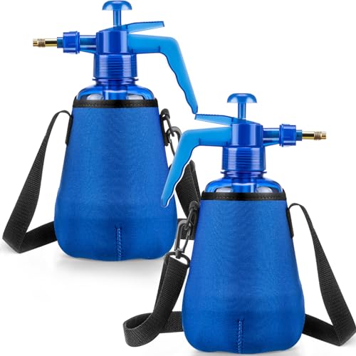 Teenyyou 2 Pcs 1.5 Liter Misters Spray Pump Bottle with Full Neoprene Jacket and Built in Carrying Strap Garden Plant Mister Spray Bottle for Spring Personal Cooling Plants Watering (Blue) - color: Blue