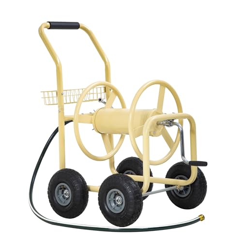 PayLessHere | Garden Hose Reel Cart | Holds Upto 300ft of 5/8" Hose | Tan - color: Tan
