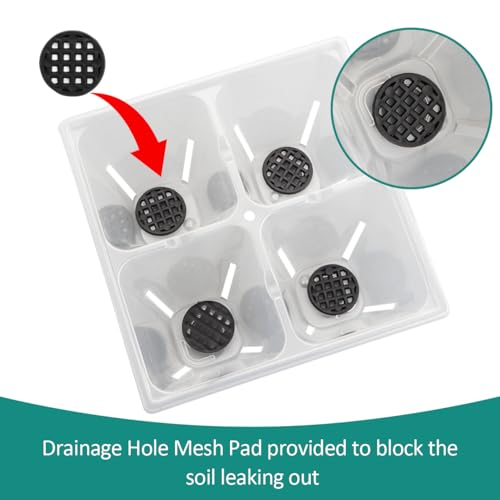 RooTrimmer 80 Pack Reusable 4-Cell Clear Seed Starter Trays - Extra Large Drainage Holes, Easy Transplant, Clear Transparent Tray for Root Observation, Seed Starting, Fits Standard 1020 Flats - color: Clear, size: 4 Cells-80P