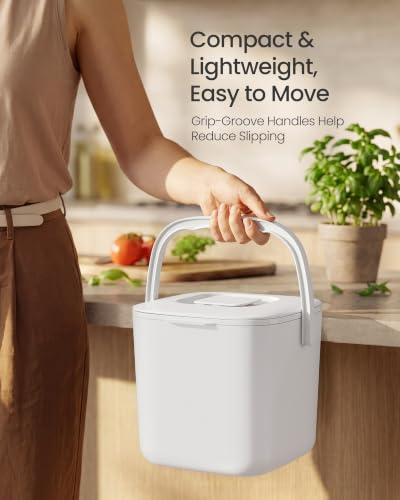 SONGMICS Compost Bin for Kitchen Counter, Plastic, 1.8-Gallon (7 L) - color: White, size: 1.8 gallons (7L)