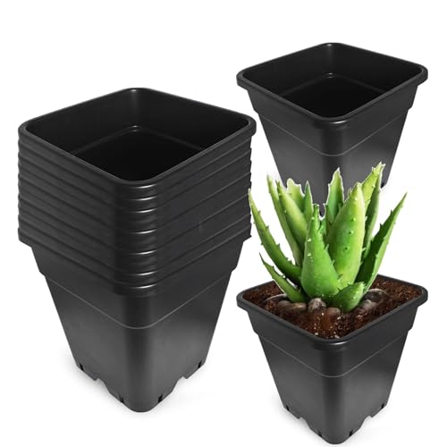 WFLNHB 5 Gallon Square Pot Square Plastic Plant Pots 10 Pcs Nursery Pot - color: Black, size: 5 Gallon-10 Pcs