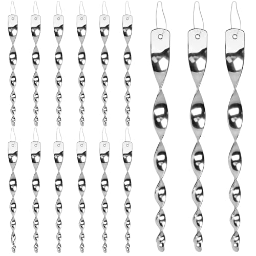 15 Pack Bird Reflective Rods for Outdoors, Woodpecker Deterrent Devices for House, Spiral Garden Bird Scare Reflectors, Hanging Mirror Twists for Yard, Patio, Garden, Farm, Decoration - color: Light Gray